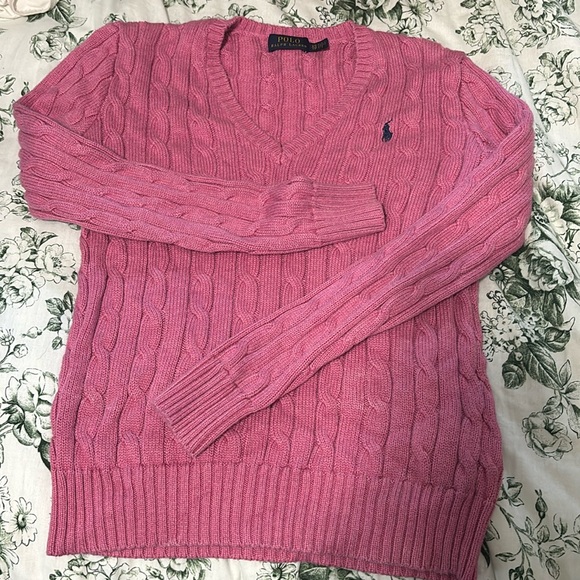 Women's Ribbed Pink Polo Collar Sweater with Zip